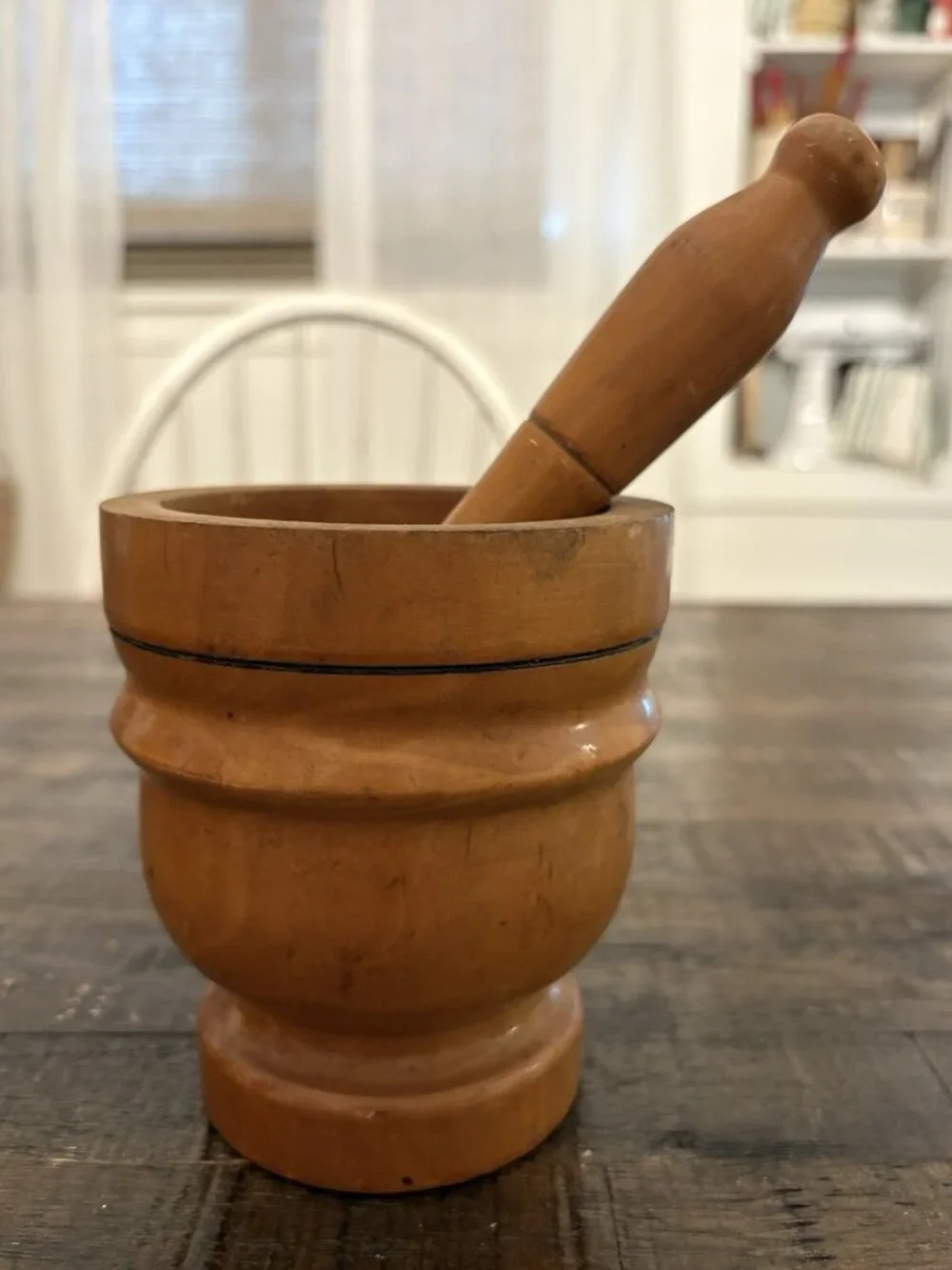 Vintage Italy Turned Wood Pestle & Mortar Set